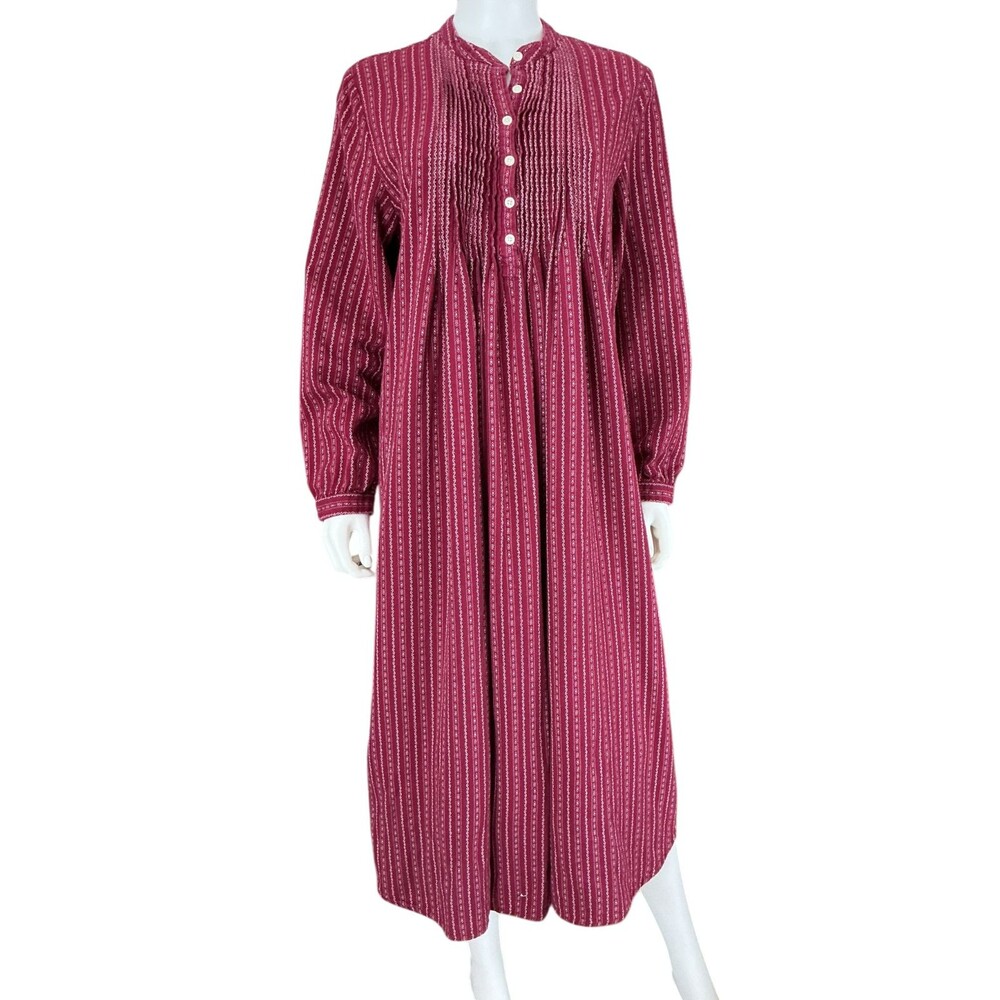 VTG L.L. Bean Pintuck Midi Dress Size M Henley Long Sleeve Lagenlook Cottagecore